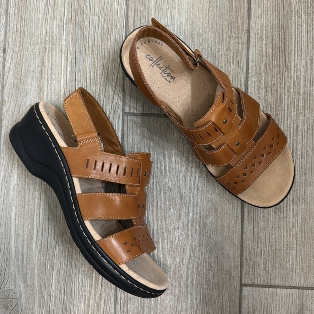 Clarks Lexi Qwin Brown Leather Slingback Sandals Shoes Size 8 Wide - Picture 4 of 15